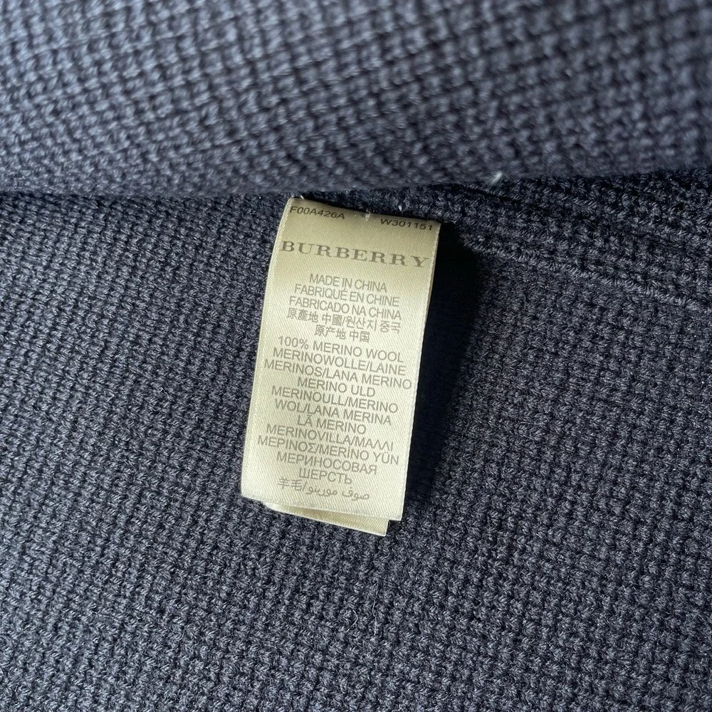 Burberry Brit Merino Wool Knit Duffle Coat Navy Hooded Toggle Nova Check XL - Picture 7 of 10
